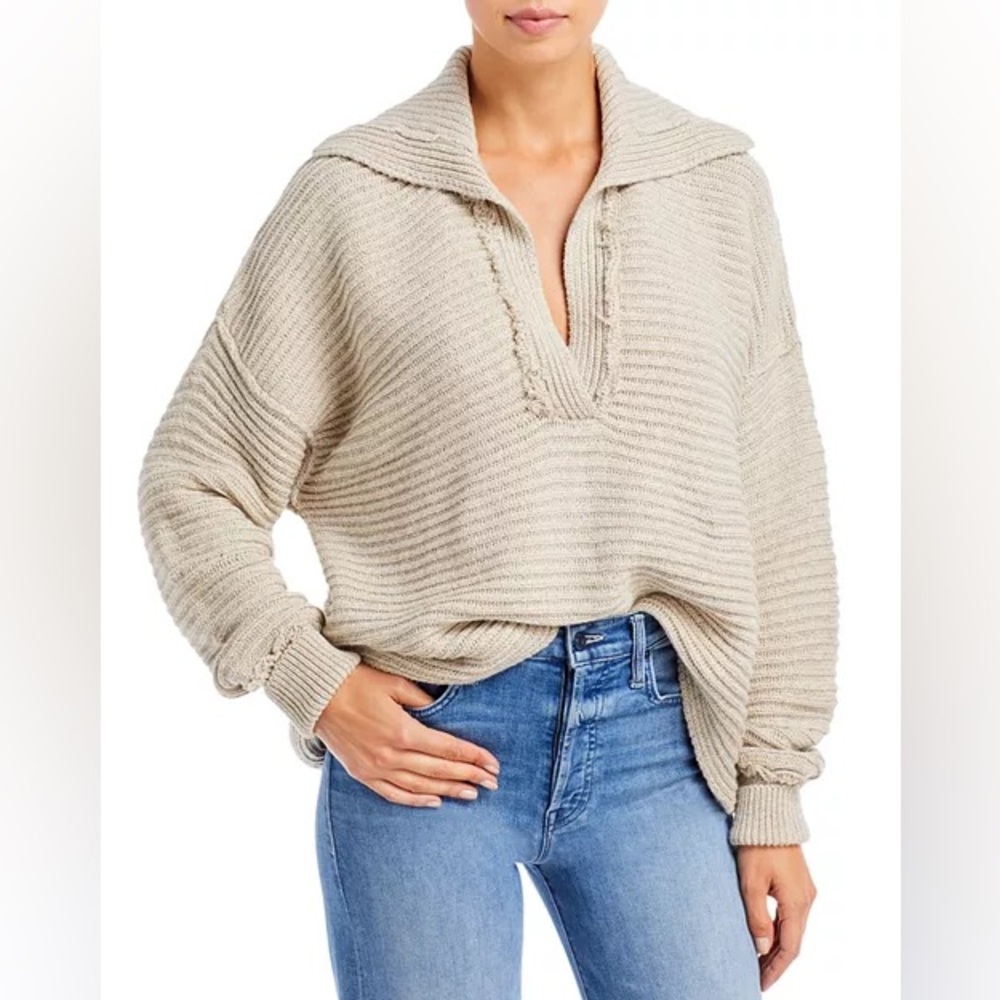 ✨HOST PICK✨ Free People Marlie beige Knit Deep Ribbed Pullover Sweater Medium - Picture 2 of 10